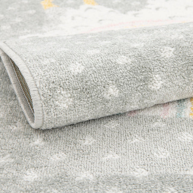 Gray 7' 10 x 7' 10 Whimsy Kids Round Area Rug for Baby Nursery, Toddler Playroom, Bedrooms