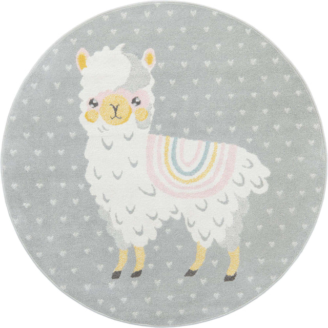 Gray 5' 3 x 5' 3 Whimsy Kids Round Area Rug for Baby Nursery, Toddler Playroom, Bedrooms