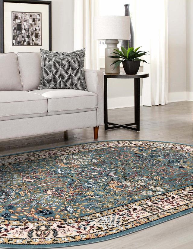 Blue 4' 1 x 6' 1 Narenj Oval Area Rug 85% Polypropylene & 15% Polyester Traditional Classic Carpet for Living, Dining, Bedrooms, Office for Sale at Rug Engine