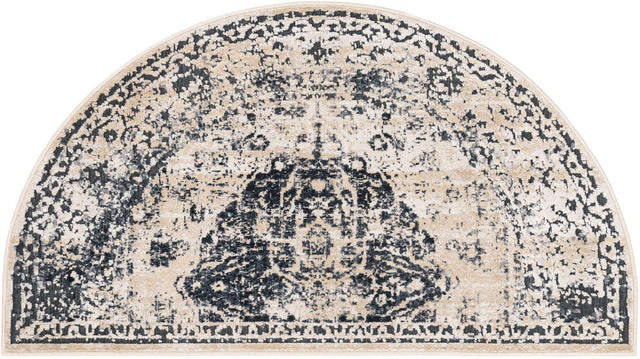 Dark Blue 2' x 3' 1 Chateau Hearth Half-Round Semicircle Area Rug 85% Polypropylene & 15% Chenille With Cotton Backing Traditional Vintage Distressed Carpet for Classical Interior Design Decorating for Sale at Rug Engine