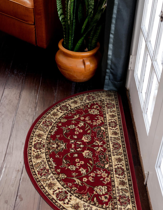 Burgundy 2' 2 x 3' 7 Sialk Hill Hearth Half-Round Semicircle Area Rug 100% Polypropylene Durable Easy Clean Classic Traditional Design Carpet for Interior Design for Sale at Rug Engine