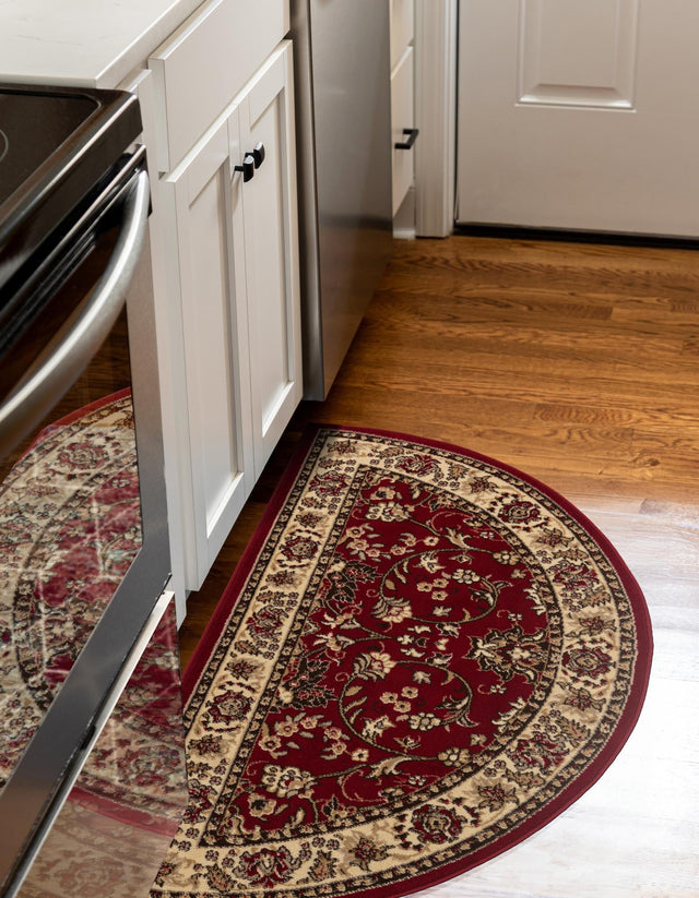 Burgundy 2' 2 x 3' 7 Sialk Hill Hearth Half-Round Semicircle Area Rug 100% Polypropylene Durable Easy Clean Classic Traditional Design Carpet for Interior Design for Sale at Rug Engine