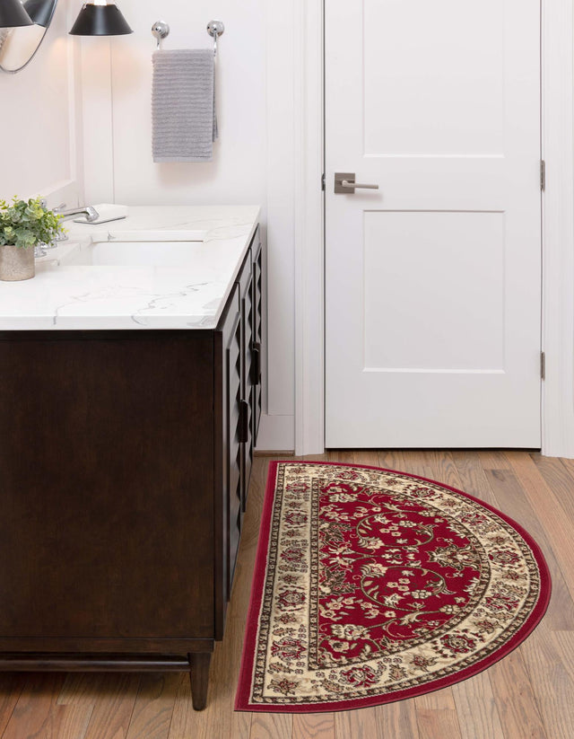 Burgundy 2' 2 x 3' 7 Sialk Hill Hearth Half-Round Semicircle Area Rug 100% Polypropylene Durable Easy Clean Classic Traditional Design Carpet for Interior Design for Sale at Rug Engine