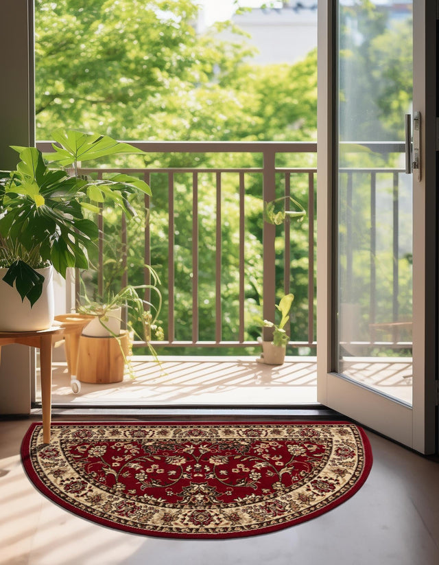 Burgundy 2' 2 x 3' 7 Sialk Hill Hearth Half-Round Semicircle Area Rug 100% Polypropylene Durable Easy Clean Classic Traditional Design Carpet for Interior Design for Sale at Rug Engine