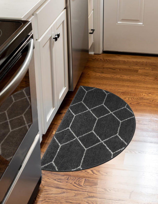 Dark Gray 2' 7 x 4' 1 Trellis Frieze Hearth Half-Round Semicircle Area Rug Geometric Modern Unique Stain Resistant Easy Clean Carpet for Living, Dining, Bedrooms, Office for Sale at Rug Engine