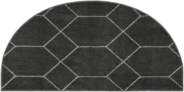 Dark Gray 3' 1 x 6' 1 Trellis Frieze Hearth Half-Round Semicircle Area Rug Geometric Modern Unique Stain Resistant Easy Clean Carpet for Living, Dining, Bedrooms, Office for Sale at Rug Engine