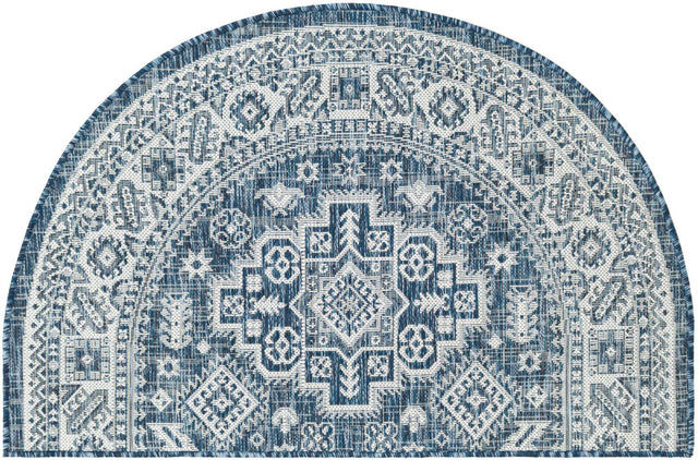 Blue 3' 1 x 6' 1 Outdoor Aztec Hearth Half-Round Semicircle Area Rug Weather Resistant for Patio, Deck, Terrace, Balcony, Porch 100% Polypropylene Traditional Carpet Mat for Sale at Rug Engine