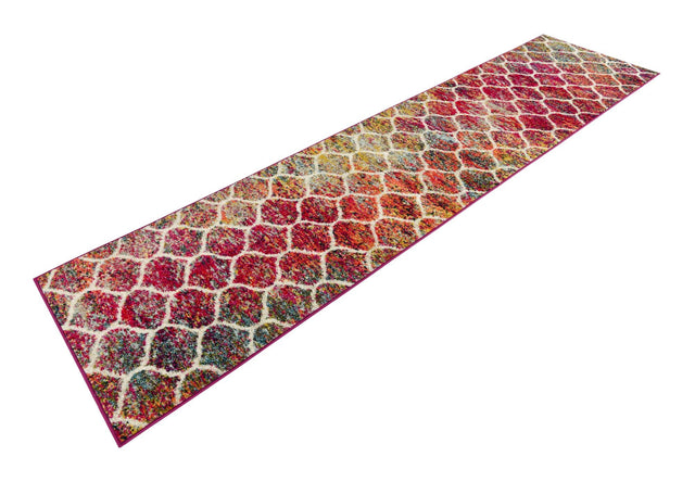 Multicolor 2' 7 x 11' Trellis Frieze Runner Area Rug Geometric Modern Unique Stain Resistant Easy Clean Carpet for Living, Dining, Bedrooms, Office for Sale at Rug Engine