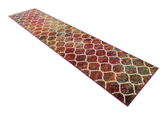 Multicolor 2' 7 x 12' Trellis Frieze Runner Area Rug Geometric Modern Unique Stain Resistant Easy Clean Carpet for Living, Dining, Bedrooms, Office for Sale at Rug Engine