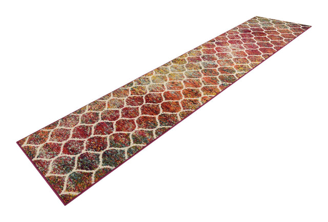 Multicolor 2' 7 x 12' Trellis Frieze Runner Area Rug Geometric Modern Unique Stain Resistant Easy Clean Carpet for Living, Dining, Bedrooms, Office for Sale at Rug Engine
