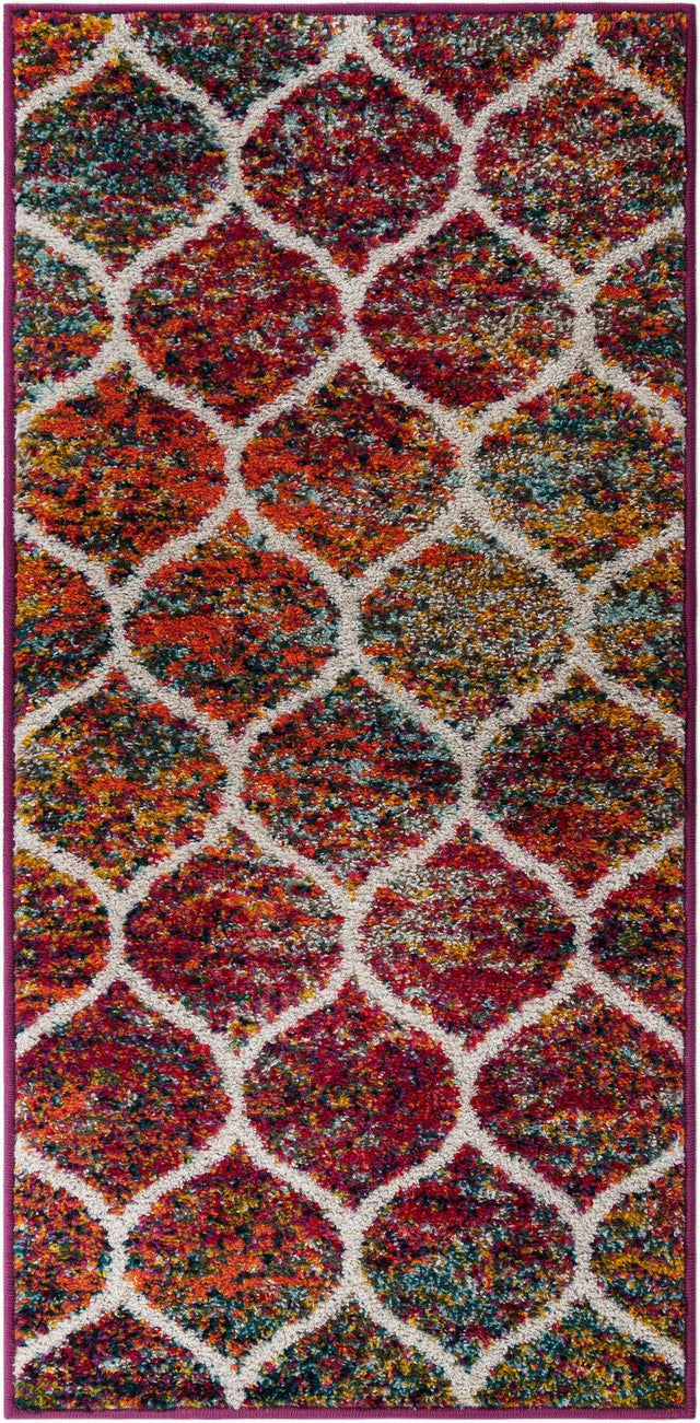 Multicolor 2' x 4' 1 Trellis Frieze Runner Area Rug Geometric Modern Unique Stain Resistant Easy Clean Carpet for Living, Dining, Bedrooms, Office for Sale at Rug Engine