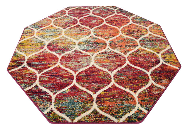Multicolor 6' 1 x 6' 1 Trellis Frieze Octagon Area Rug Geometric Modern Unique Stain Resistant Easy Clean Carpet for Living, Dining, Bedrooms, Office for Sale at Rug Engine