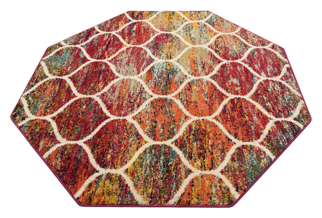 Multicolor 6' 1 x 6' 1 Trellis Frieze Octagon Area Rug Geometric Modern Unique Stain Resistant Easy Clean Carpet for Living, Dining, Bedrooms, Office for Sale at Rug Engine