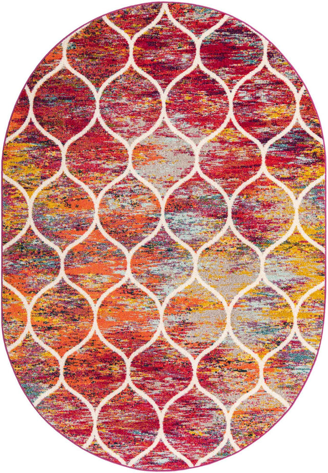 Multicolor 7' 1 x 10' Trellis Frieze Oval Area Rug Geometric Modern Unique Stain Resistant Easy Clean Carpet for Living, Dining, Bedrooms, Office for Sale at Rug Engine
