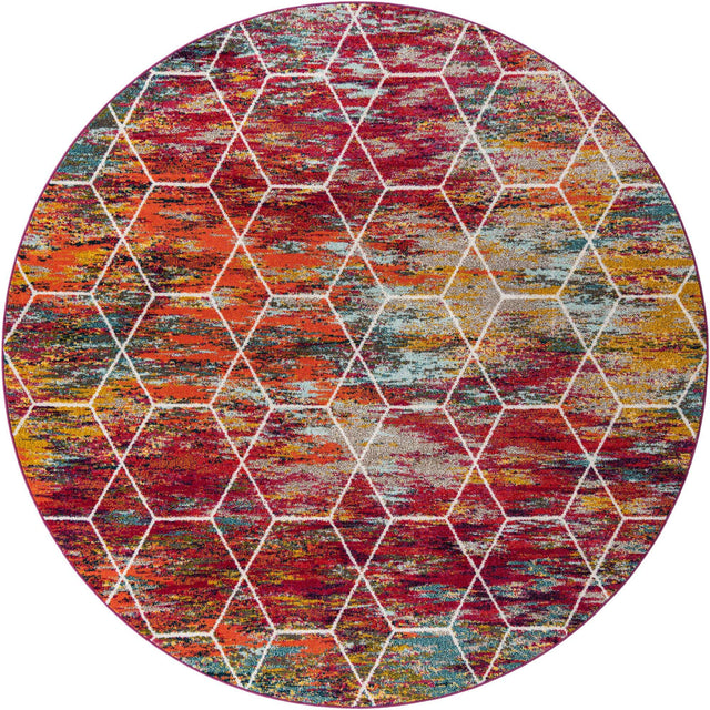 Multicolor 10' x 10' Trellis Frieze Round Area Rug Geometric Modern Unique Stain Resistant Easy Clean Carpet for Living, Dining, Bedrooms, Office for Sale at Rug Engine