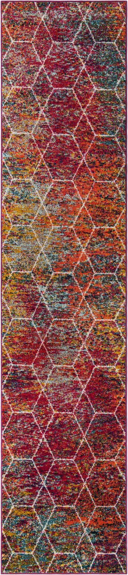 Multicolor 2' 7 x 12' Trellis Frieze Runner Area Rug Geometric Modern Unique Stain Resistant Easy Clean Carpet for Living, Dining, Bedrooms, Office for Sale at Rug Engine