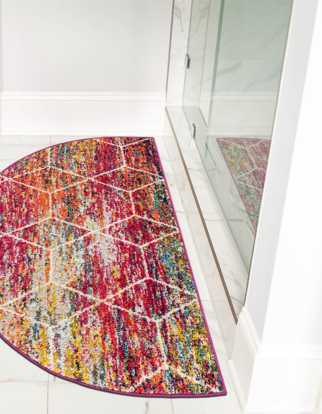 Multicolor 2' 7 x 4' 1 Trellis Frieze Hearth Half-Round Semicircle Area Rug Geometric Modern Unique Stain Resistant Easy Clean Carpet for Living, Dining, Bedrooms, Office for Sale at Rug Engine
