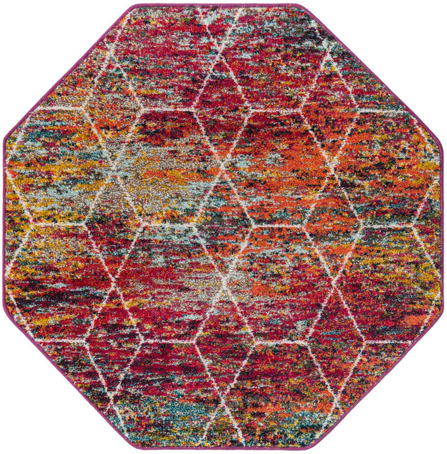 Multicolor 4' 1 x 4' 1 Trellis Frieze Octagon Area Rug Geometric Modern Unique Stain Resistant Easy Clean Carpet for Living, Dining, Bedrooms, Office for Sale at Rug Engine