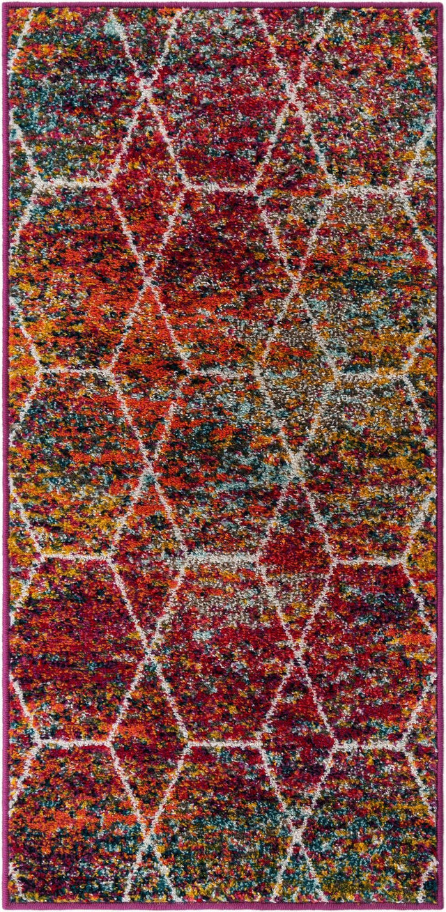 Multicolor 2' x 4' 1 Trellis Frieze Runner Area Rug Geometric Modern Unique Stain Resistant Easy Clean Carpet for Living, Dining, Bedrooms, Office for Sale at Rug Engine