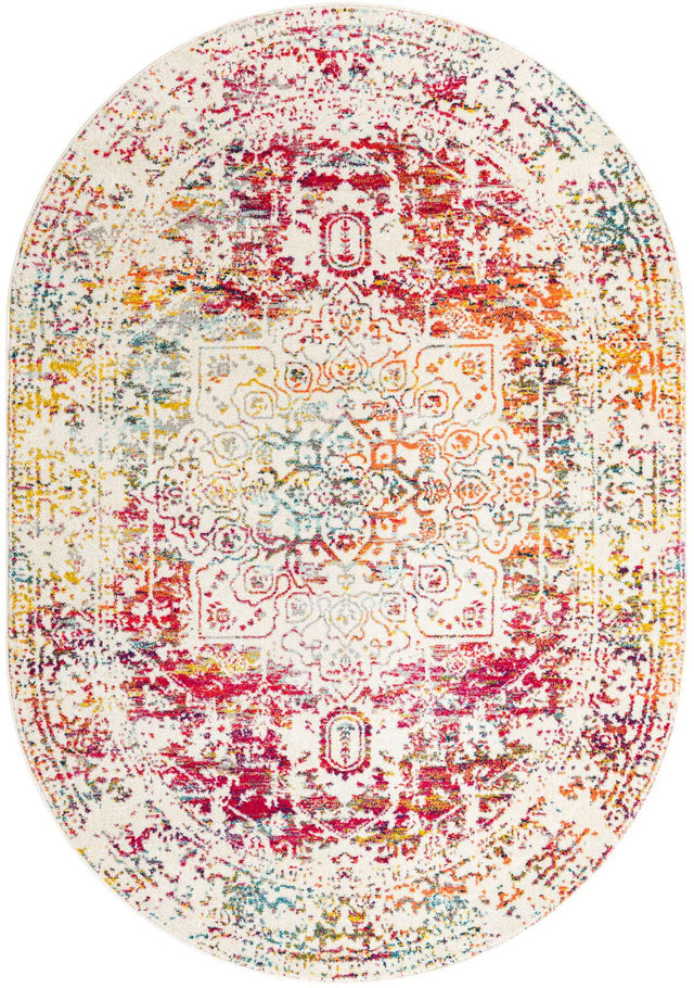 Light Multicolor 7' 1 x 10' Richmond Oval Area Rug Vintage Distressed Look Traditional Design Carpet for Unique Home Interior Design for Sale at Rug Engine