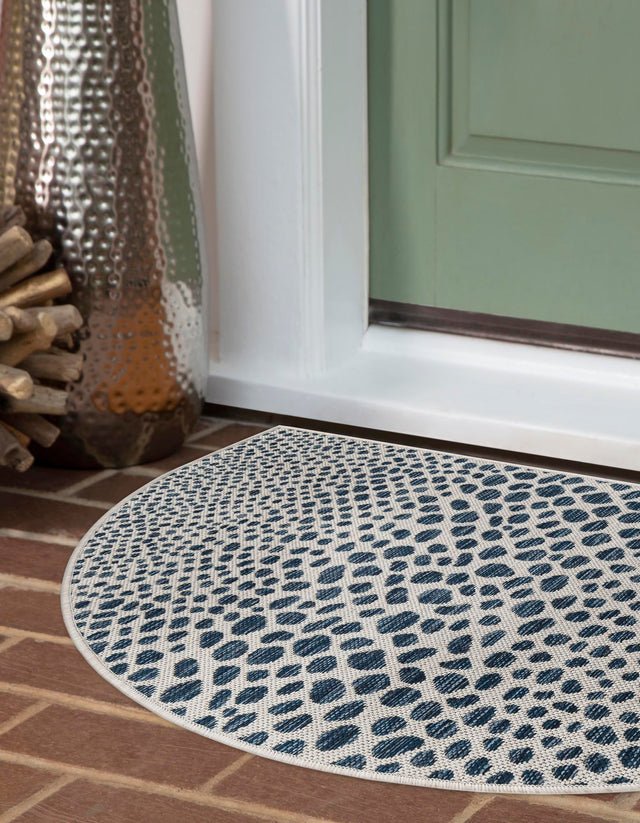 Blue 2' 2 x 3' 7 Jill Zarin Outdoor Hearth Half-Round Semicircle Area Rug Weather Resistant for Patio, Deck, Terrace, Balcony, Porch Durable 100% Polypropylene Carpet for Outside for Sale at Rug Engine