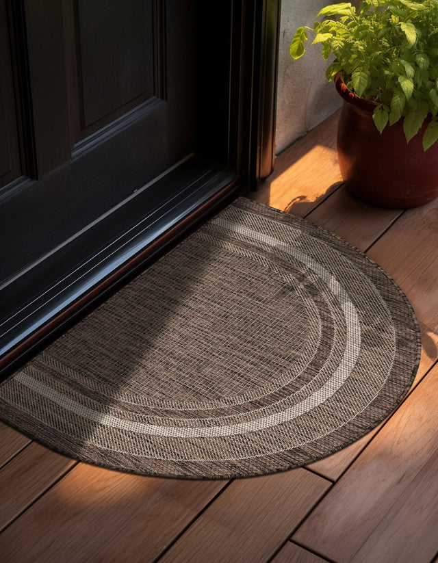 Brown 2' 7 x 4' 1 Outdoor Border Hearth Half-Round Semicircle Area Rug Weather Resistant for Patio, Deck, Terrace, Balcony, Porch 100% Polypropylene Classic Bordered Carpet for Sale at Rug Engine