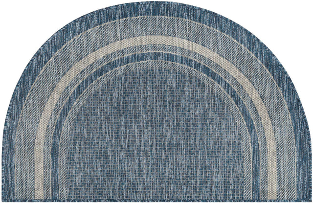 Blue 2' 7 x 4' 1 Outdoor Border Hearth Half-Round Semicircle Area Rug Weather Resistant for Patio, Deck, Terrace, Balcony, Porch 100% Polypropylene Classic Bordered Carpet for Sale at Rug Engine