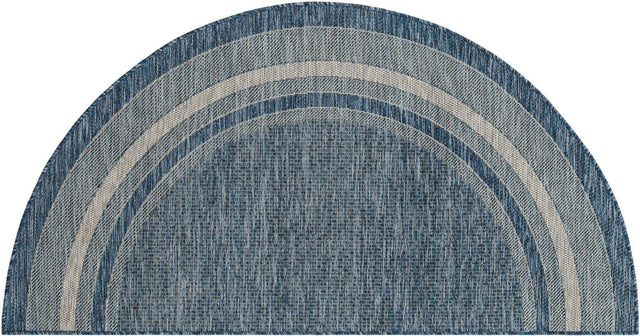 Blue 3' 1 x 6' 1 Outdoor Border Hearth Half-Round Semicircle Area Rug Weather Resistant for Patio, Deck, Terrace, Balcony, Porch 100% Polypropylene Classic Bordered Carpet for Sale at Rug Engine