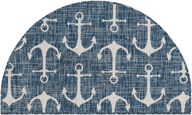 Blue 2' 2 x 3' 7 Outdoor Coastal Hearth Half-Round Semicircle Area Rug Weather Resistant for Patio, Deck, Terrace, Balcony, Porch 100% Polypropylene Coastal Decor Carpet for Sale at Rug Engine