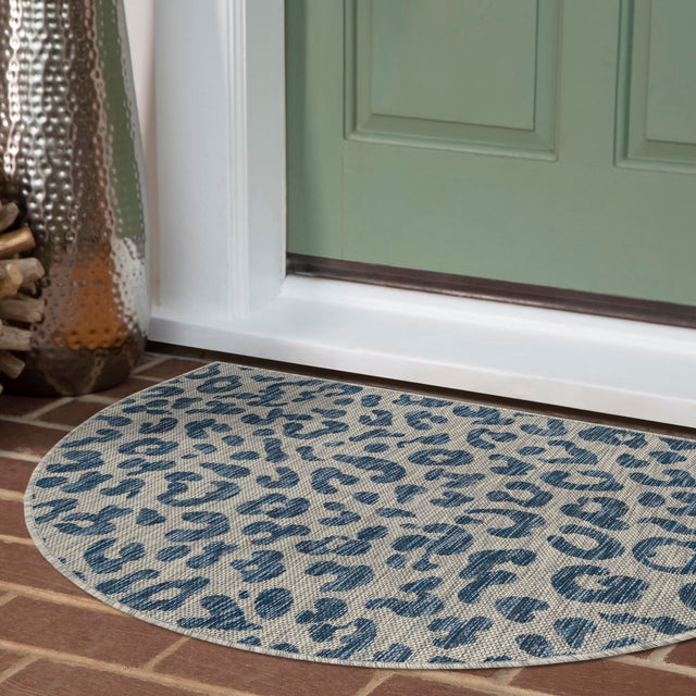 Blue 2' 7 x 4' 1 Outdoor Safari Hearth Half-Round Semicircle Area Rug Weather Resistant for Patio, Deck, Terrace, Balcony, Porch Animal Print Wildlife Nature Carpet for Sale at Rug Engine