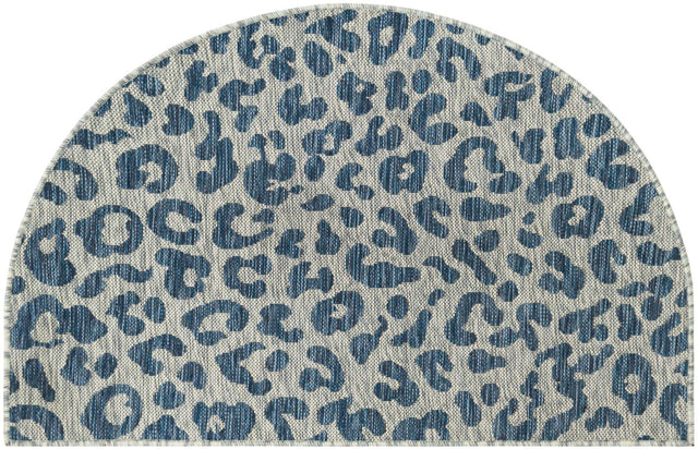 Blue 2' 7 x 4' 1 Outdoor Safari Hearth Half-Round Semicircle Area Rug Weather Resistant for Patio, Deck, Terrace, Balcony, Porch Animal Print Wildlife Nature Carpet for Sale at Rug Engine