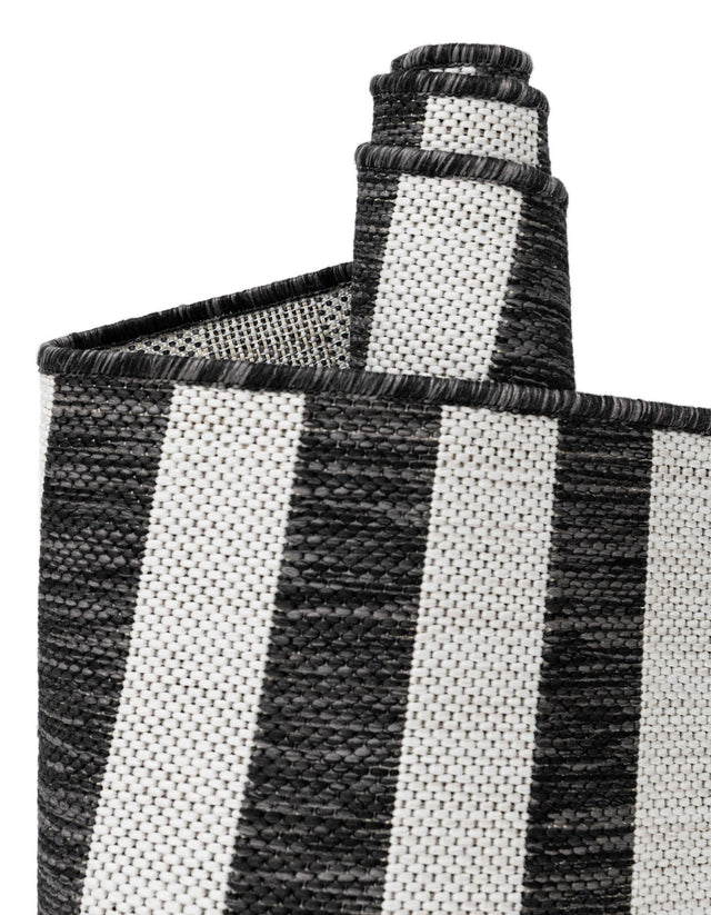 Charcoal 3' 1 x 6' 1 Outdoor Striped Hearth Area Rug Weather Resistant for Patio, Deck, Terrace, Balcony, Porch