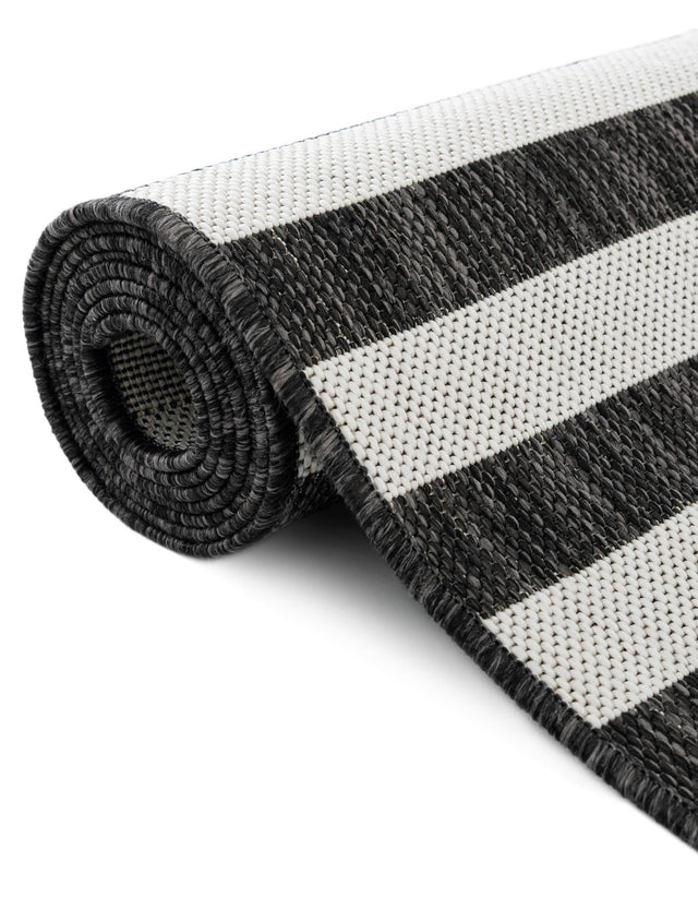 Charcoal 3' 1 x 6' 1 Outdoor Striped Hearth Area Rug Weather Resistant for Patio, Deck, Terrace, Balcony, Porch