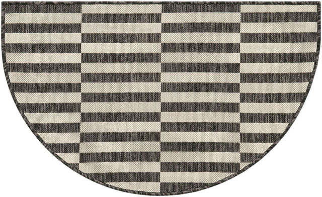 Charcoal 2' 2 x 3' 7 Outdoor Striped Hearth Half-Round Semicircle Area Rug Weather Resistant for Patio, Deck, Terrace, Balcony, Porch Geometric Pattern Waterproof Carpet for Sale at Rug Engine