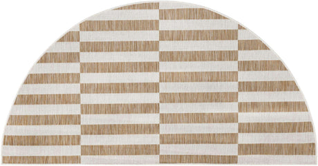 Taupe 3' 1 x 6' 1 Outdoor Striped Hearth Area Rug Weather Resistant for Patio, Deck, Terrace, Balcony, Porch