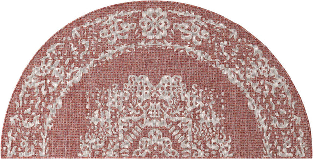Rust Red 3' 1 x 6' 1 Outdoor Traditional Hearth Half-Round Semicircle Area Rug Weather Resistant for Patio, Deck, Terrace, Balcony, Porch Classical Design Outside Carpet for Sale at Rug Engine