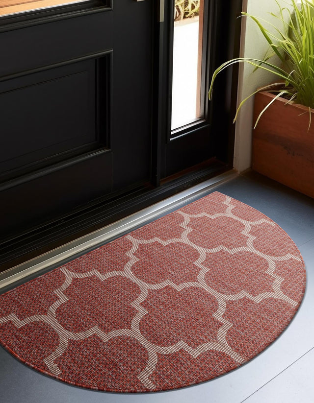 Rust Red 2' 7 x 4' 1 Outdoor Trellis Hearth Half-Round Semicircle Area Rug Weather Resistant for Patio, Deck, Terrace, Balcony, Porch Geometric Design Water Safe Outside Carpet for Sale at Rug Engine
