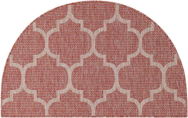 Rust Red 2' 7 x 4' 1 Outdoor Trellis Hearth Half-Round Semicircle Area Rug Weather Resistant for Patio, Deck, Terrace, Balcony, Porch Geometric Design Water Safe Outside Carpet for Sale at Rug Engine