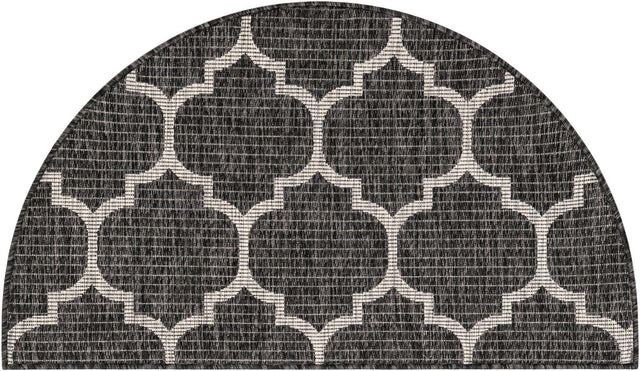 Black 2' 2 x 3' 7 Outdoor Trellis Hearth Half-Round Semicircle Area Rug Weather Resistant for Patio, Deck, Terrace, Balcony, Porch Geometric Design Water Safe Outside Carpet for Sale at Rug Engine