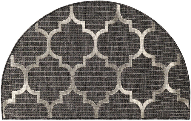 Black 2' 7 x 4' 1 Outdoor Trellis Hearth Half-Round Semicircle Area Rug Weather Resistant for Patio, Deck, Terrace, Balcony, Porch Geometric Design Water Safe Outside Carpet for Sale at Rug Engine