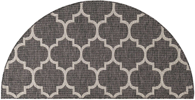 Black 3' 1 x 6' 1 Outdoor Trellis Hearth Half-Round Semicircle Area Rug Weather Resistant for Patio, Deck, Terrace, Balcony, Porch Geometric Design Water Safe Outside Carpet for Sale at Rug Engine