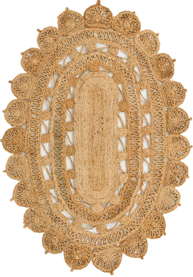 Natural 4' 1 x 6' 1 Braided Jute Oval Area Rug 100% Jute Hand Braided Natural Eco-Friendly Boho Style Carpet for Living Rooms Dining Office Space Dorms for Sale at Rug Engine