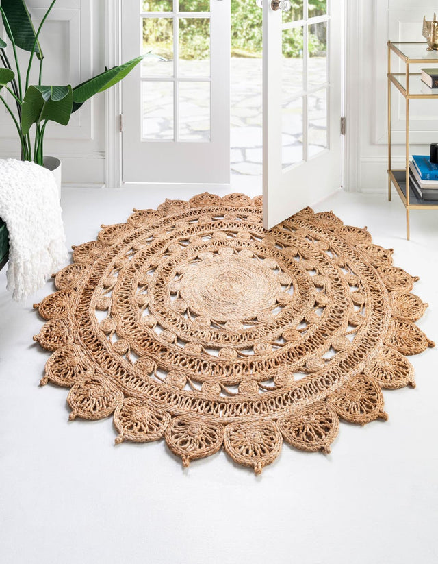 Natural 5' 1 x 5' 1 Braided Jute Round Area Rug 100% Jute Hand Braided Natural Eco-Friendly Boho Style Carpet for Living Rooms Dining Office Space Dorms for Sale at Rug Engine