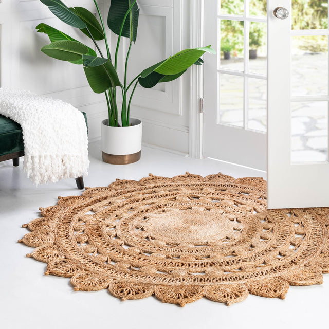 Natural 6' 1 x 6' 1 Braided Jute Round Area Rug 100% Jute Hand Braided Natural Eco-Friendly Boho Style Carpet for Living Rooms Dining Office Space Dorms for Sale at Rug Engine