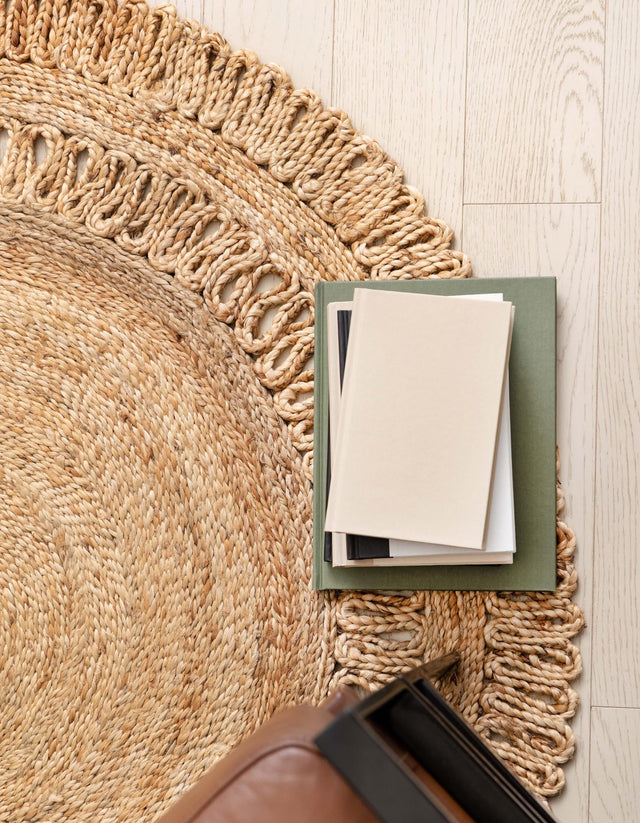 Natural 5' 1 x 5' 1 Braided Jute Round Area Rug 100% Jute Hand Braided Natural Eco-Friendly Boho Style Carpet for Living Rooms Dining Office Space Dorms for Sale at Rug Engine