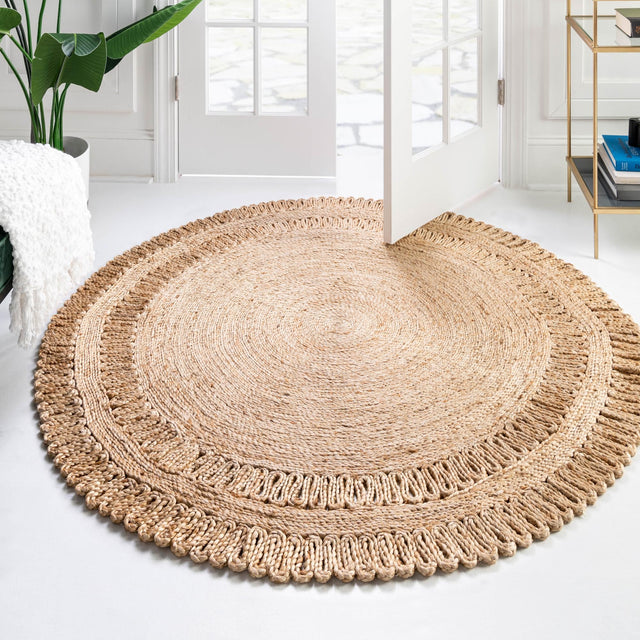 Natural 6' 1 x 6' 1 Braided Jute Round Area Rug 100% Jute Hand Braided Natural Eco-Friendly Boho Style Carpet for Living Rooms Dining Office Space Dorms for Sale at Rug Engine