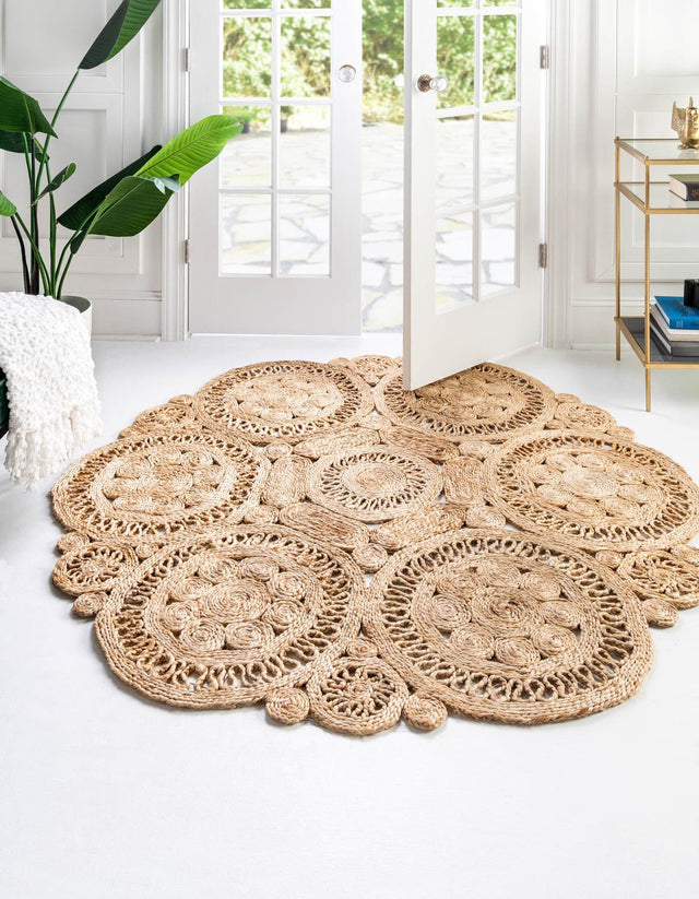 Natural 5' 1 x 5' 1 Braided Jute Round Area Rug 100% Jute Hand Braided Natural Eco-Friendly Boho Style Carpet for Living Rooms Dining Office Space Dorms for Sale at Rug Engine