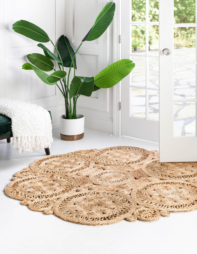 Natural 5' 1 x 5' 1 Braided Jute Round Area Rug 100% Jute Hand Braided Natural Eco-Friendly Boho Style Carpet for Living Rooms Dining Office Space Dorms for Sale at Rug Engine