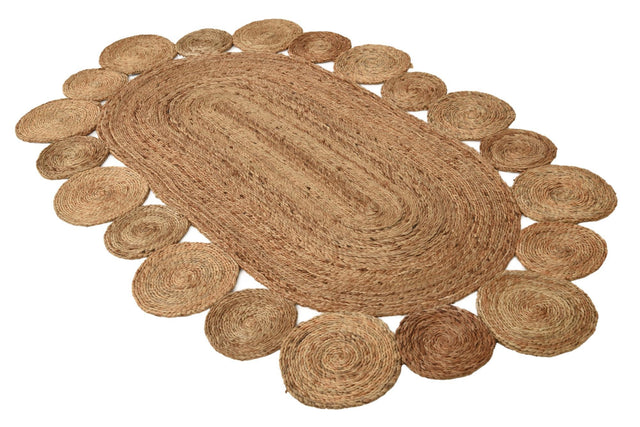 Natural 4' 1 x 6' 1 Braided Jute Oval Area Rug 100% Jute Hand Braided Natural Eco-Friendly Boho Style Carpet for Living Rooms Dining Office Space Dorms for Sale at Rug Engine