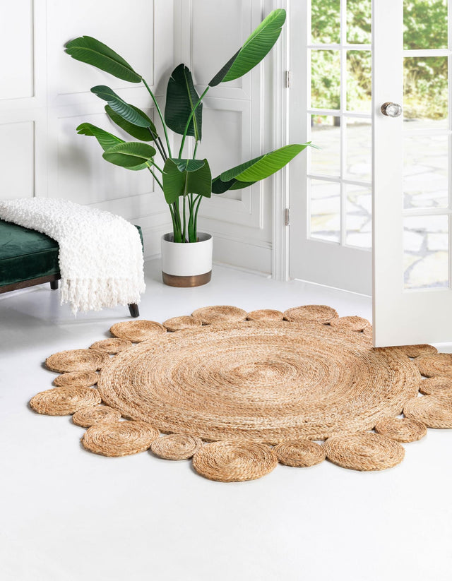 Natural 2' x 2' Braided Jute Round Area Rug 100% Jute Hand Braided Natural Eco-Friendly Boho Style Carpet for Living Rooms Dining Office Space Dorms for Sale at Rug Engine